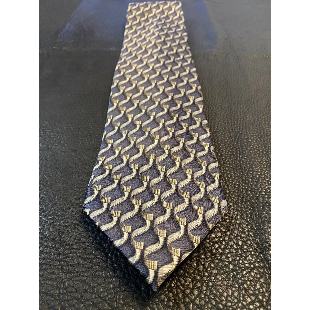 Bardelli Roma Mens Necktie Black Tan Geometric 100% Silk Made In Italy Classic